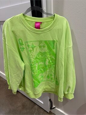 QUEEN OF SPARKLES Neon Green Graphic Sweatshirt